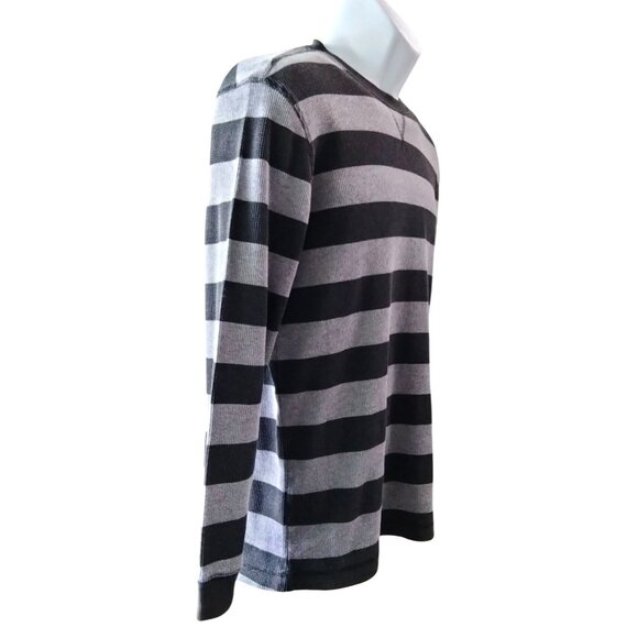 Old Navy Plus Size XXL Top Waffle Knit Striped Long Sleeve Thermal Black Gray - Picture 3 of 8